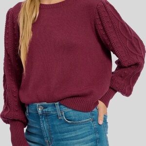 Splendid burgundy maroon Red Cupid Balloon Sleeve Wool Cashmere Sweater Size S